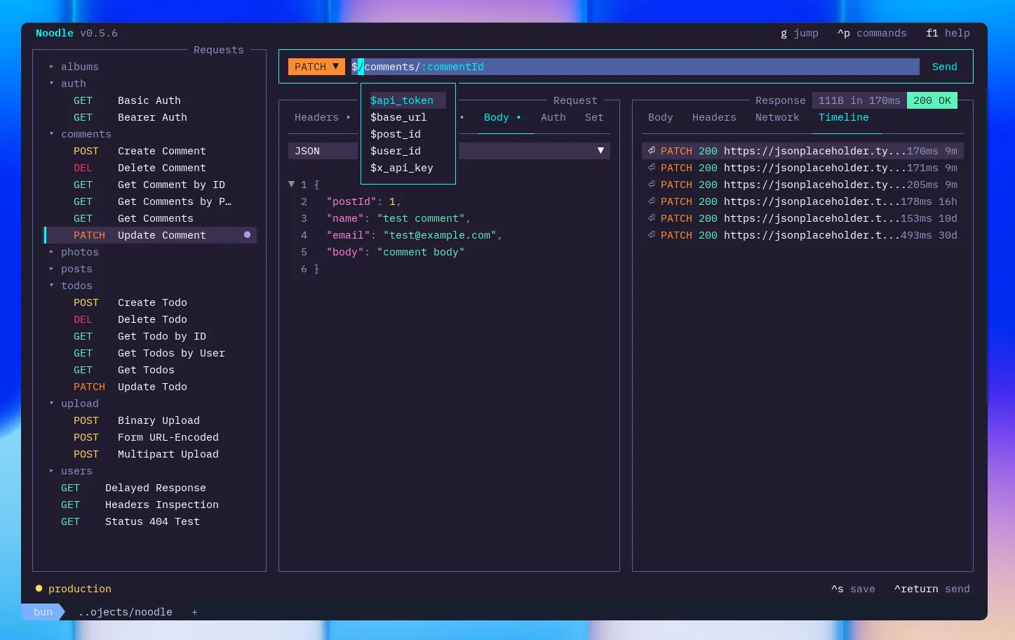 Noodle variable autocomplete in the request editor