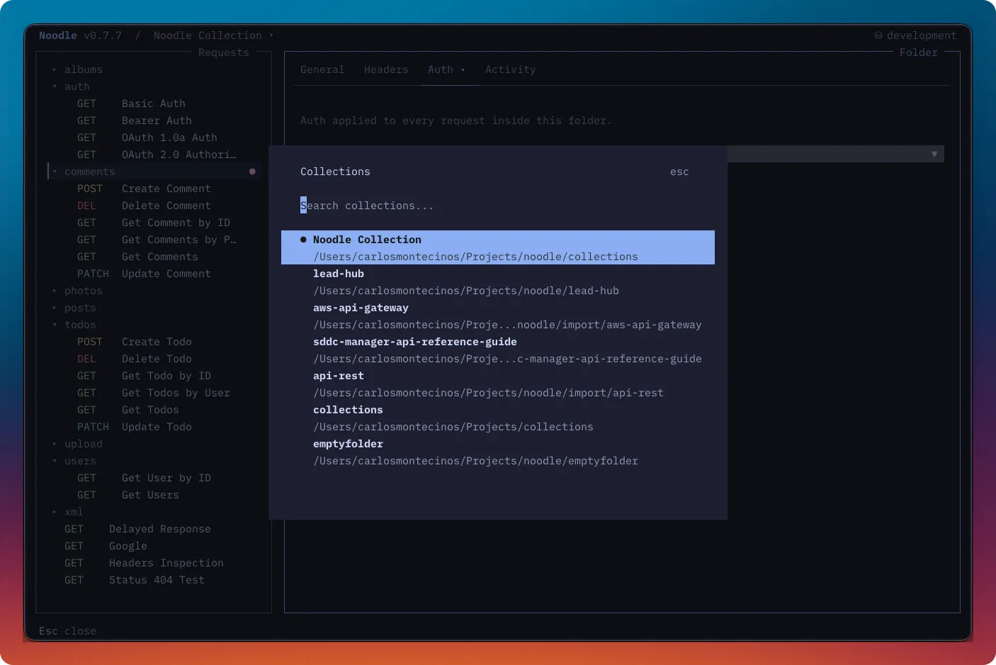 A request collection open in Noodle