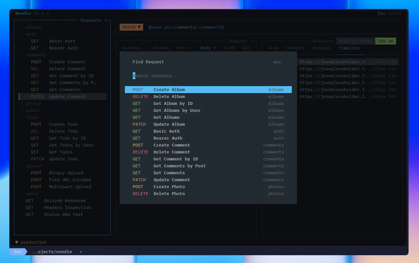 Noodle request finder searching requests in a collection