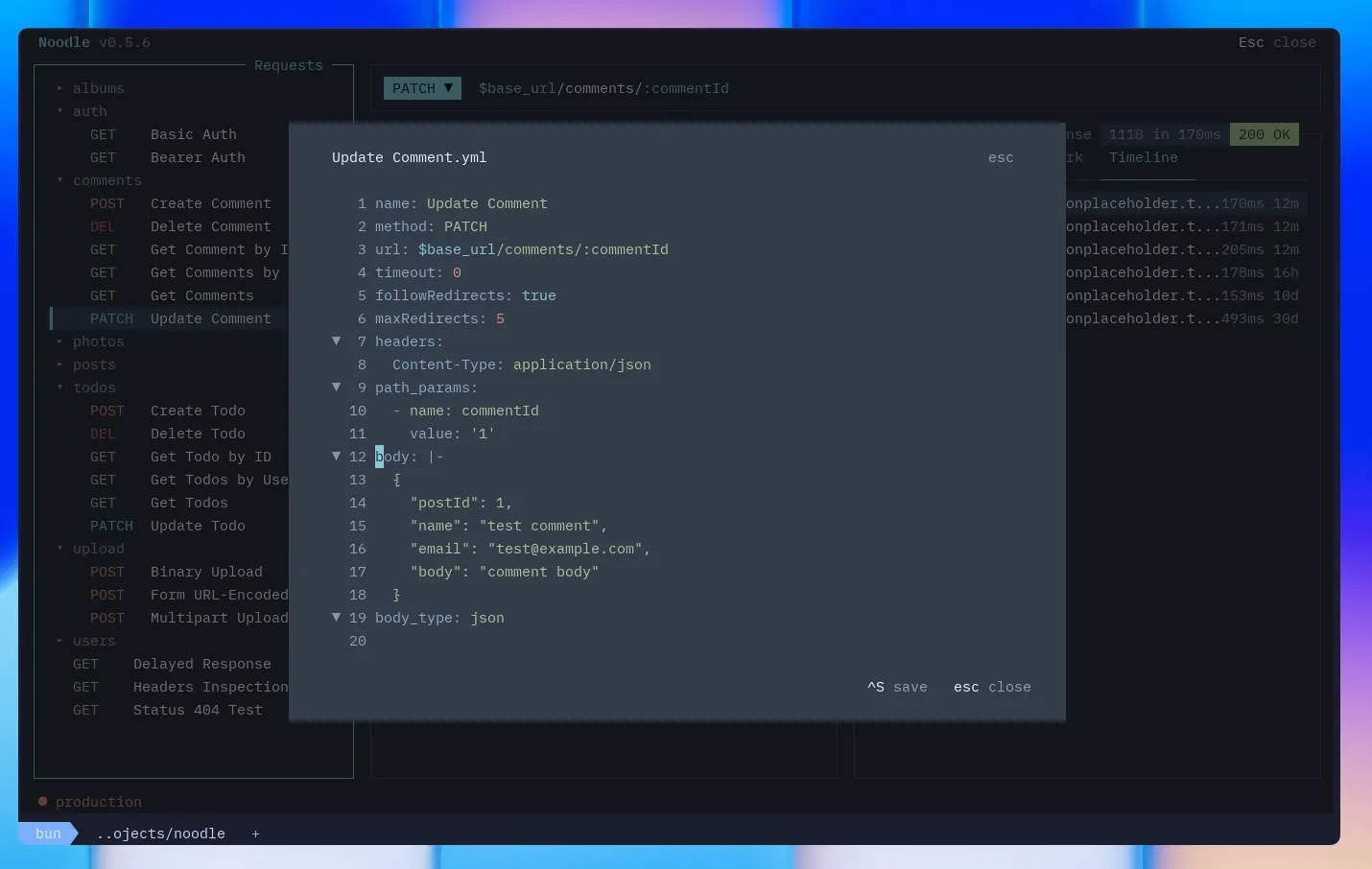 A folded JSON response in Noodle’s code editor