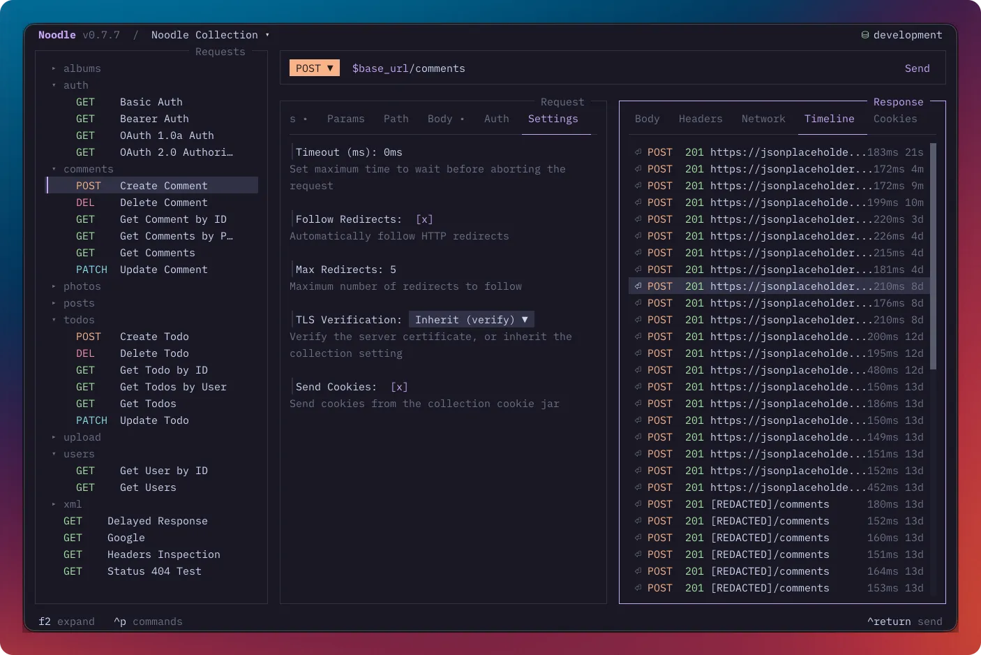 A request’s response history in the Timeline tab
